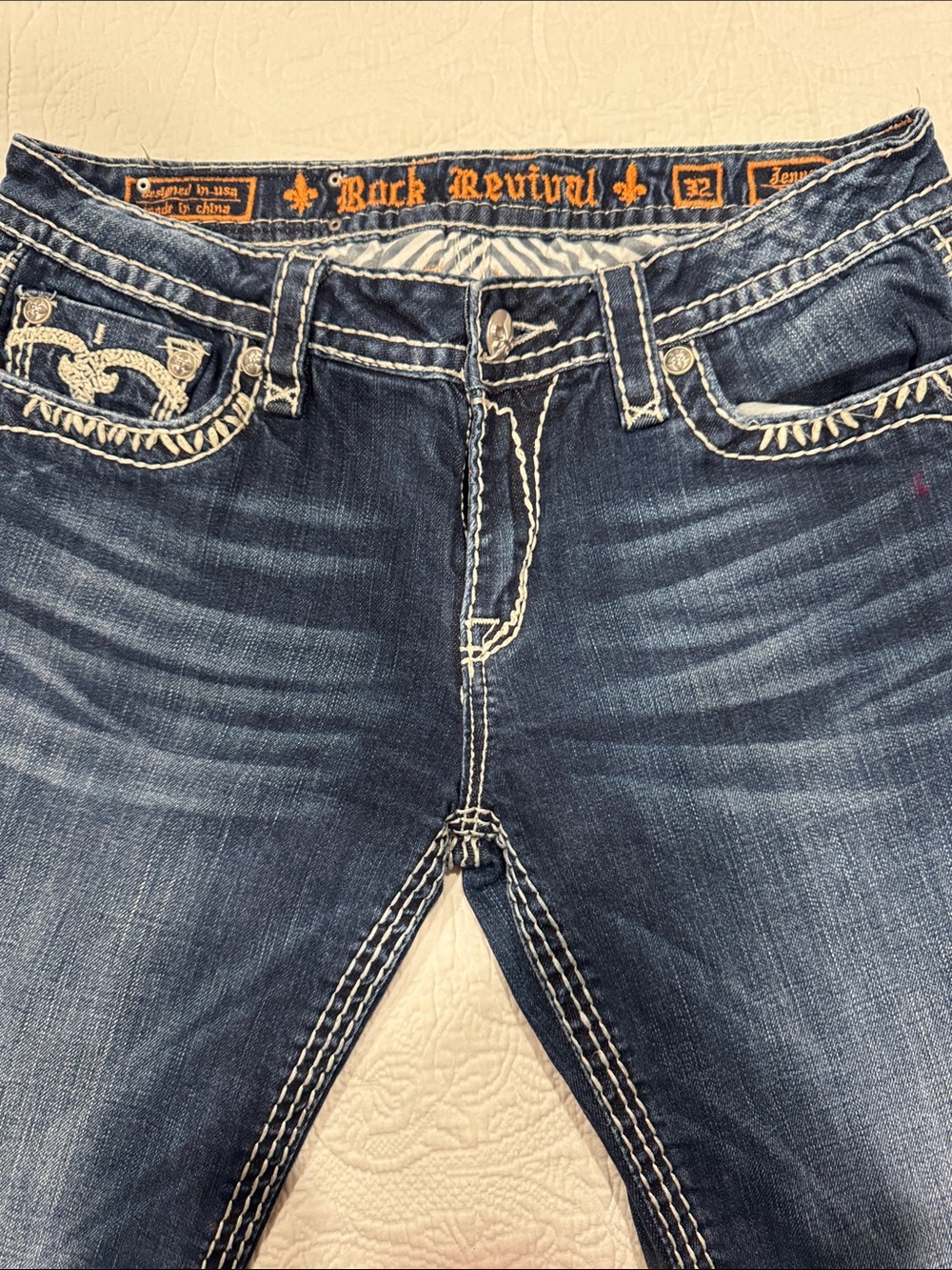 Rock Revival Women's Dark Indigo Boot Cut Jeans with White Stitching
